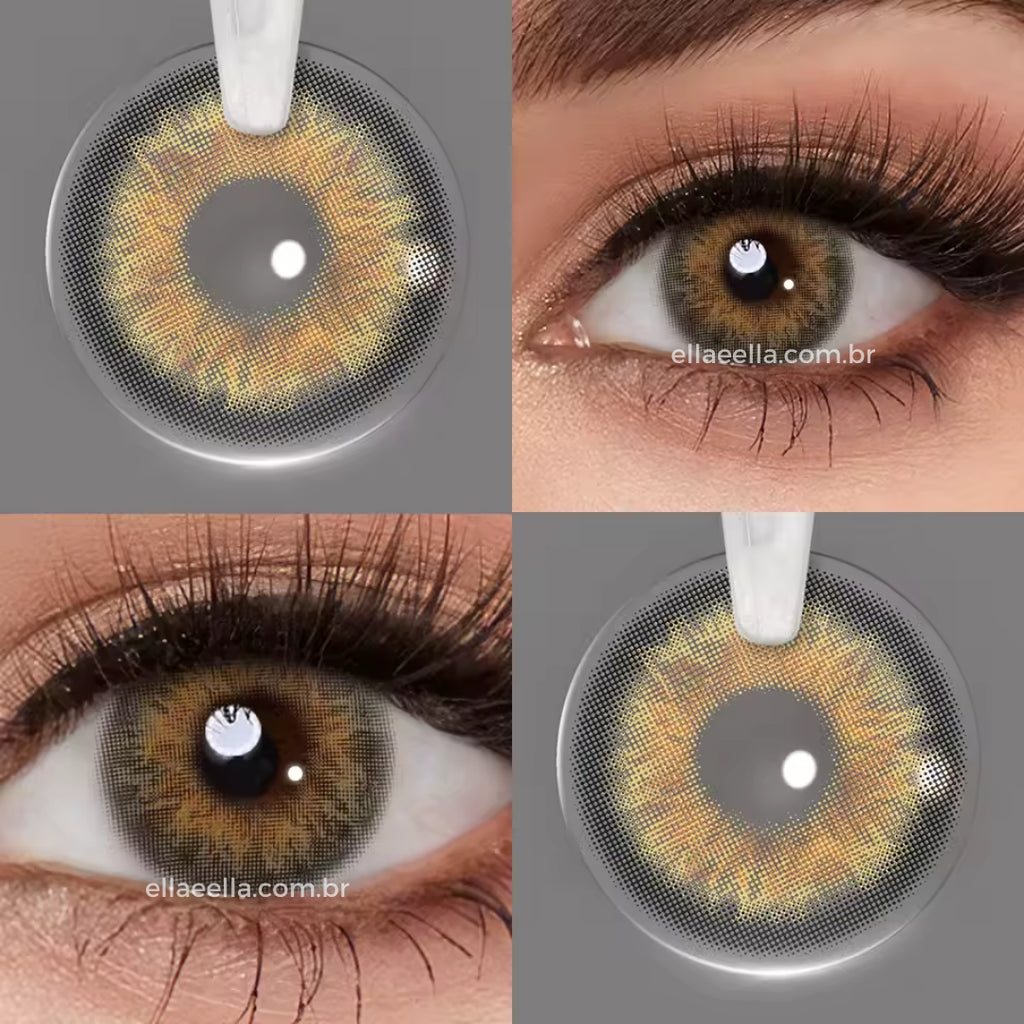 Lente de contato colorida Barbie Doll Brown, marrom mel dourado, com aparência vibrante e realista nos olhos, ideal para realçar o olhar com elegância.