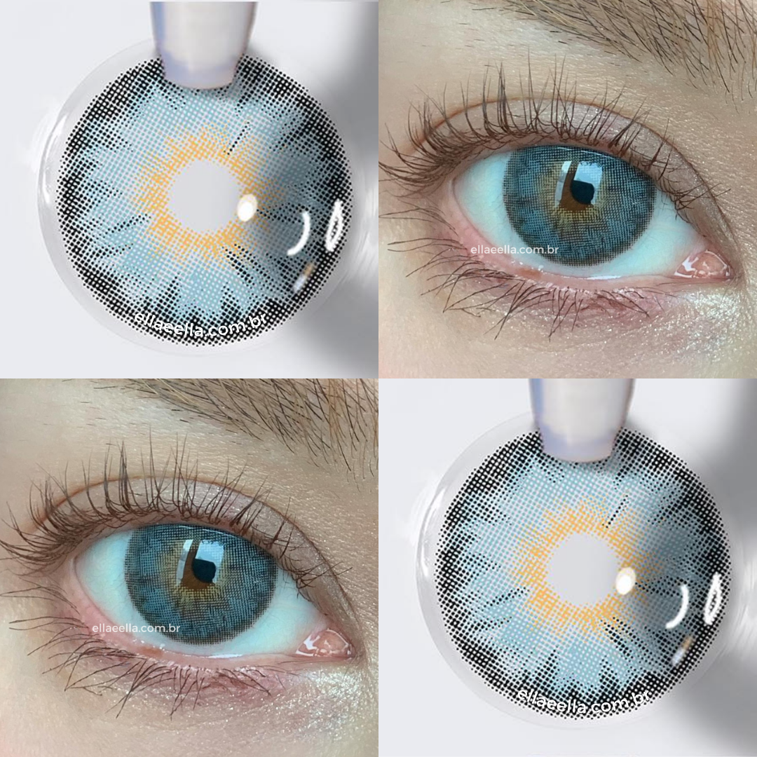 Lente de contato Colorida Anual, Siri Blue com Pupila Reduzida