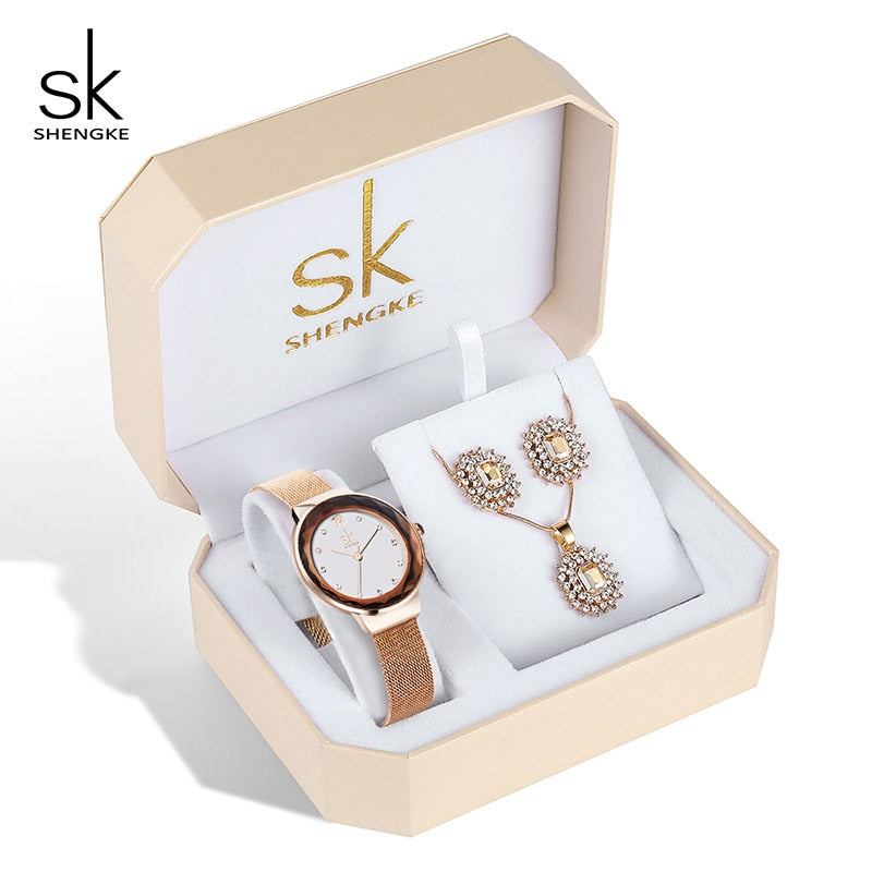 Kit Relógio Feminino SK Shengke + Colar e Brinco