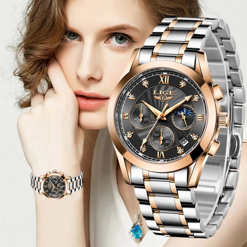 LIGE 2022 Relógio feminino de Luxo